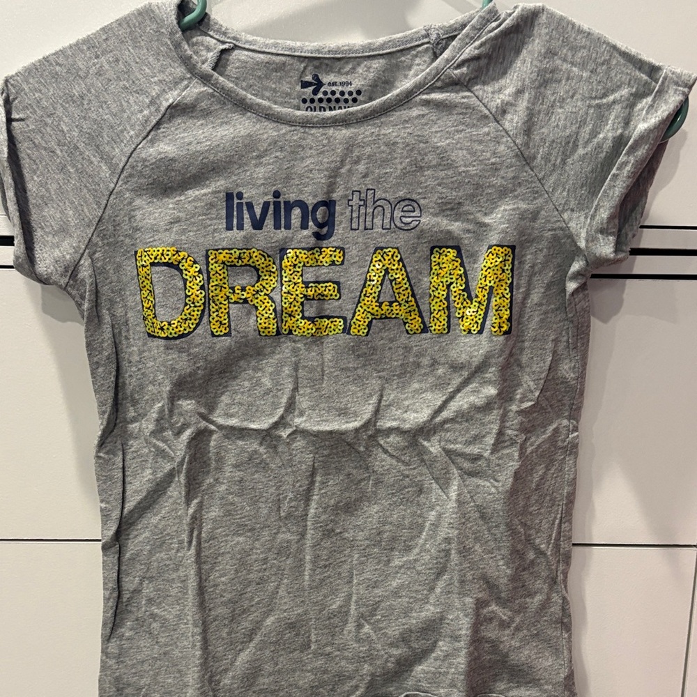 Old Navy Gray Tee with Blue and Yellow Graphic